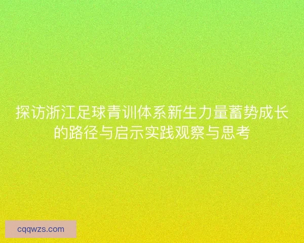 探访浙江足球青训体系新生力量蓄势成长的路径与启示实践观察与思考