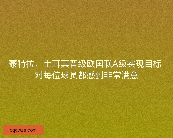 蒙特拉：土耳其晋级欧国联A级实现目标 对每位球员都感到非常满意